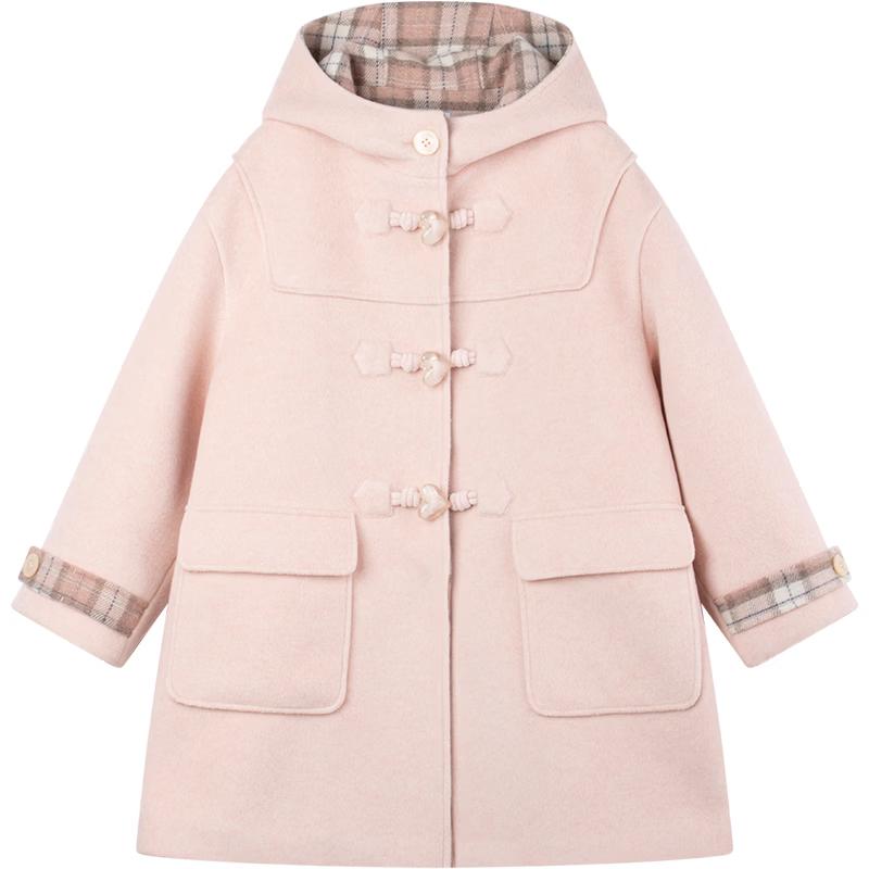 Mucmukn Girls  Pink Plaid Wool Blend Winter Coat 140