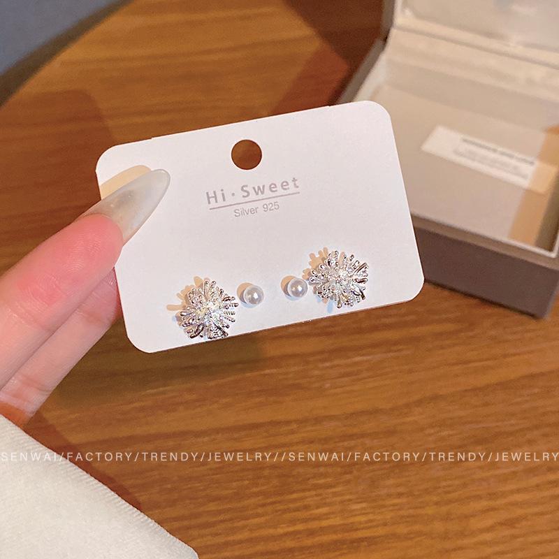 Four-piece set of exquisite small fireworks stud earrings for women s niche and small temperament earrings, new popular ears