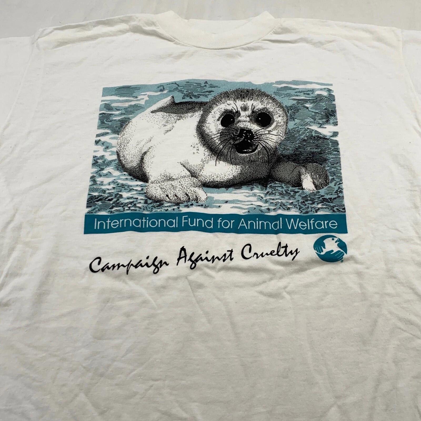 

vintage 90s INTERNATIONAL FUND ANIMAL WELFARE AGAINST CRUELTY SEAL T-Shirt LARGE XL