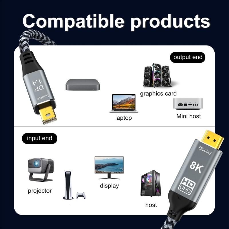 Premium Mini DisplayPort To HDTV2.1 Connection Cable Supports Top Resolution With Great Signal Transfer