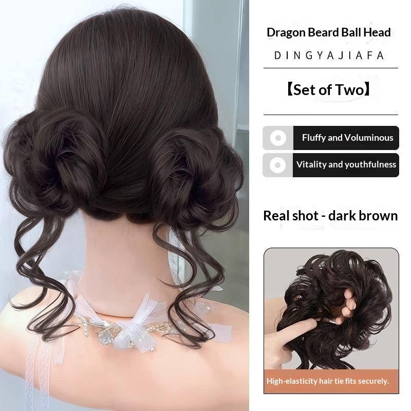 2 Pcs Messy Bun Hair Piece Tousled Updo With Tendrils Hair Bun Extensions Wavy Curly Hair For Women