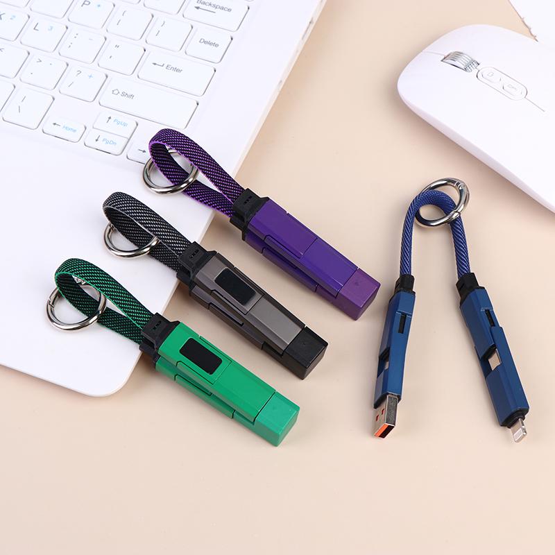 4-in-1 Kurzer Typ-C Schlüsselanhänger Lanyard Datenkabel mit LED-Anzeige, Geflochtenes PD Schnellladekabel für Galaxy A17