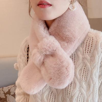 Mao Mao Scarf Women'S Winter Korean Version Cross Versatile Scarf Rex Rabbit Hair Warm Pearl Hair Collar Neck Protection Scarf