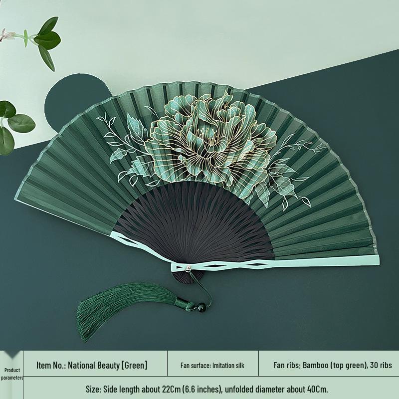 Portable Ancient Chinese Bamboo Folding Fan for Hanfu & Qipao - Gardenia Design