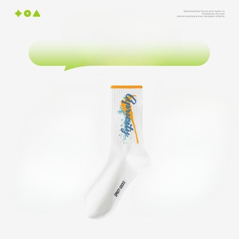

Мужские весенне-осенние баскетбольные дезодорирующие студенческие хлопковые носки-гольфы 1 pair белый/жёлтый