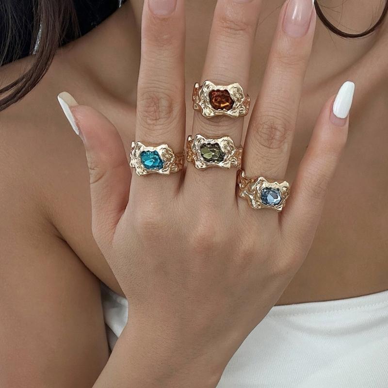 Fashionable Sturdy Metal Geometric Rings Set with Stylish Gemstones Portable for Fashion Women Ladies Casual Wear