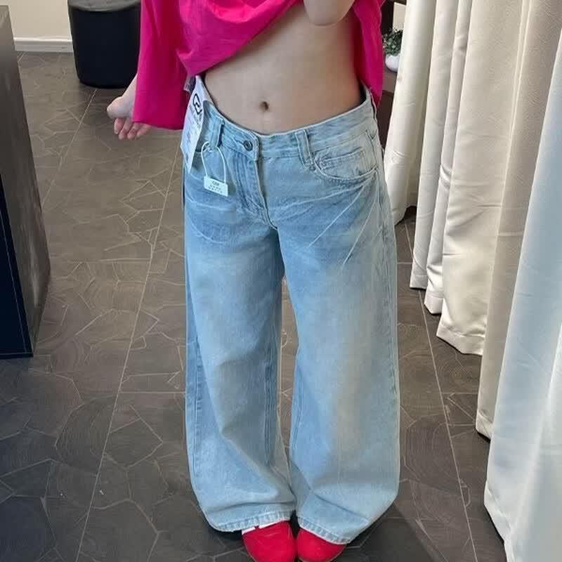 Zuose Women s Petite American Retro Light Wash Wide-Leg Jeans XL