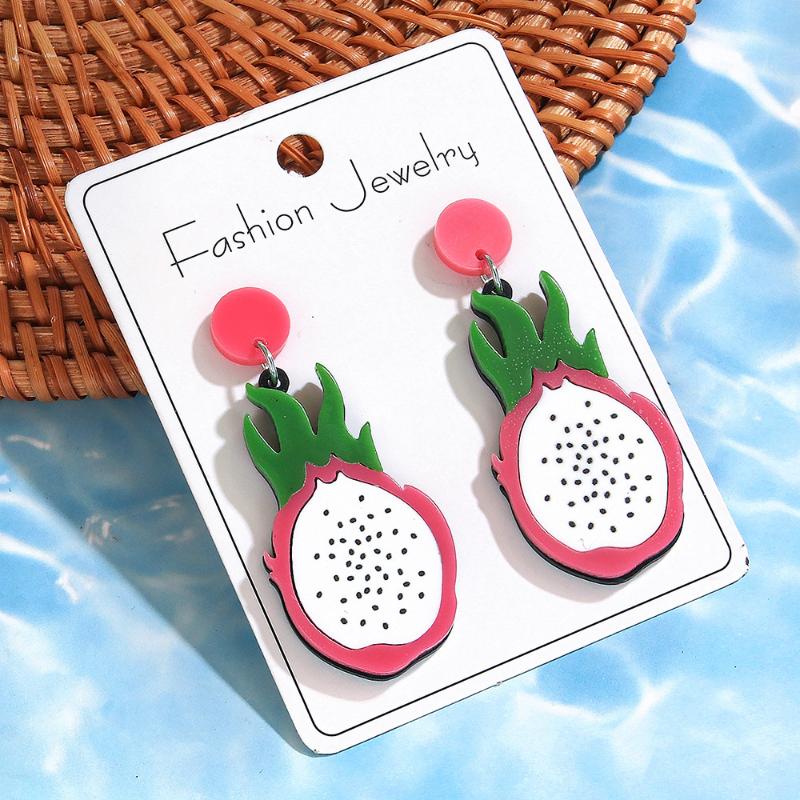 Fruit Earrings Strawberry Pitaya Fruit Earrings Sparkling Acrylic Earrings Decorative Gift Earring Party Jewelry Gif