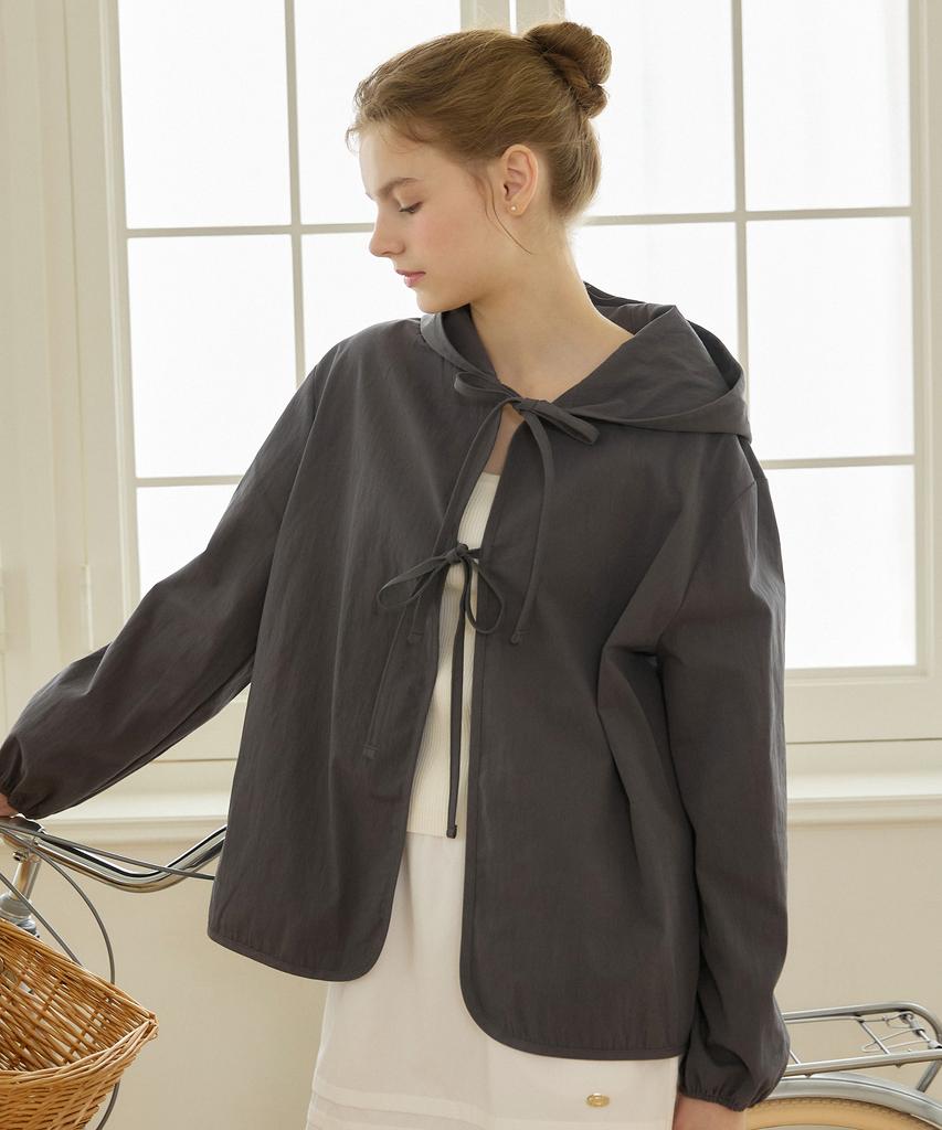 Nonlocal Double Ribbon Hoodie Jacket - Charcoal