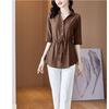 Top Estivo a Mezza Manica con Cinturino in Vita Larga, Camicia Corta a Manica Larga in Chiffon da Donna