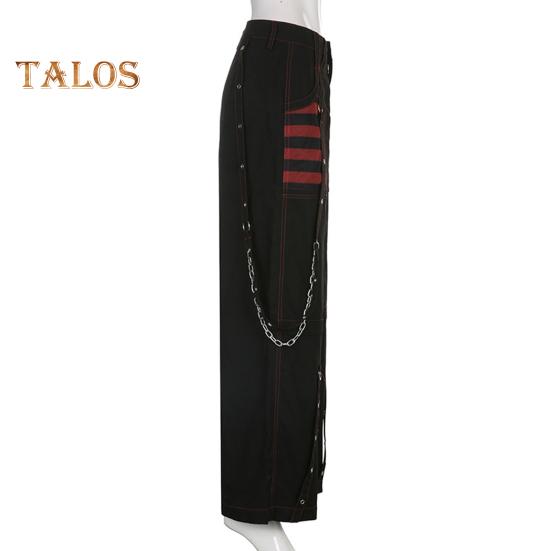 Women Pants High Waist Color Block Wide Leg Casual Trousers Loose Fit Retro Cool Long Pants Streetwear