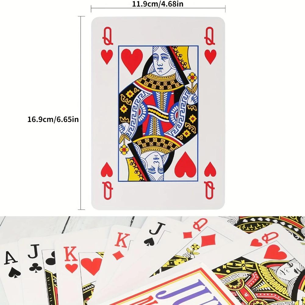 Obří sada hracích karet - 54 karet (12x17 cm) pro pokerové hry velkého rozsahu, 4x větší než standardní balíčky, potřeby pro párty