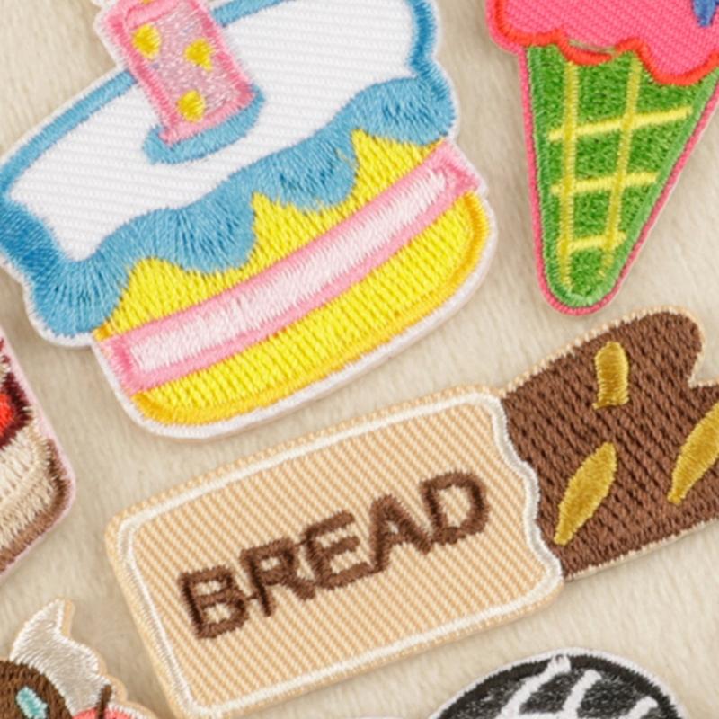 8 Pcs Cartoon Food Embroidered Patches Cake Iron On Patches Repair Patches Ice Cream Sewing Patches for Clothes Bag