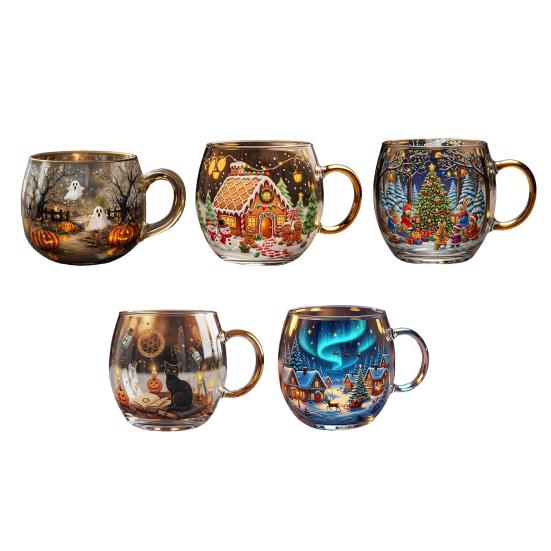10oz Christmas Painted Mug Winter Scenery Painted Mugs Stained Glass Holiday Drinking Coffee Cup for Cafe Home Bar Decor
