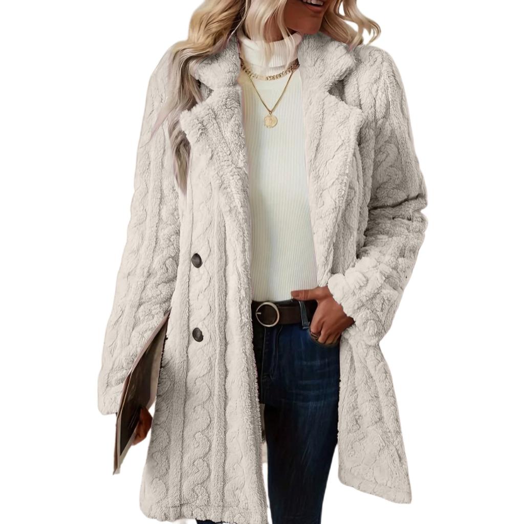 Women's Comfortable Casual Suit Collar Double-breasted Mid-length Plush Coat