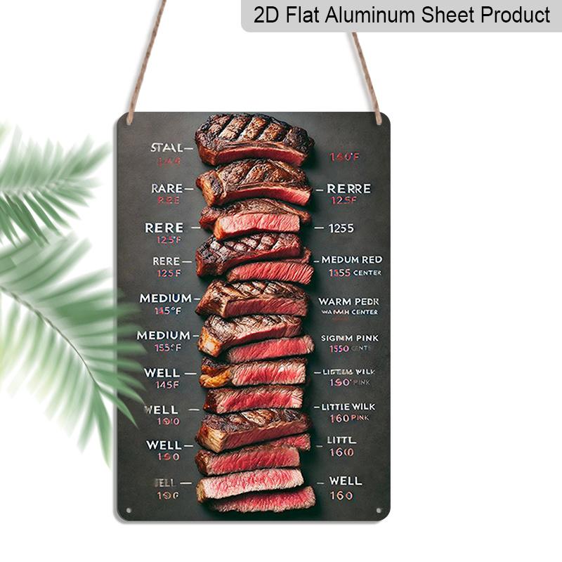 

2D Flat, Vintage Beef Doneness Chart Metal Sign - Steak Guide with Rare, Medium Rare, Medium, Medium Done - Aluminium Retro Wall Art Suitable for 20*30cm