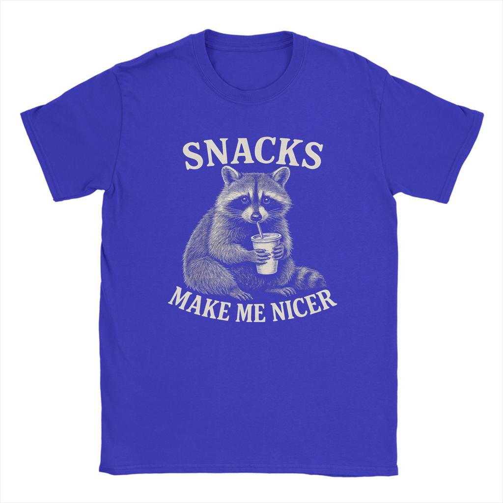 Humorous Snacks Make Me Nicer Raccoon Animal Sarcastic Saying Raccoon TShirts for Unisex Crew Neck Cotton T Shirt