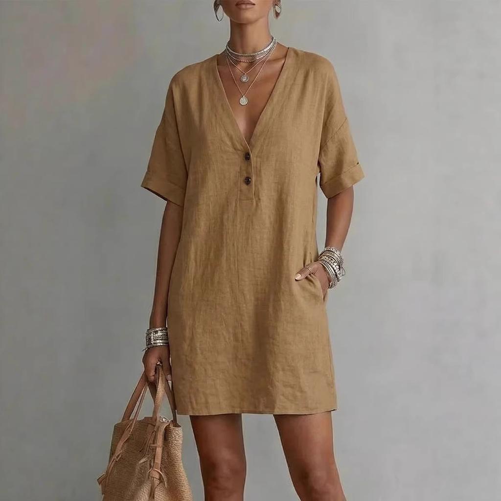 Ladies' Casual And Fashionable V-neck Loose Dress