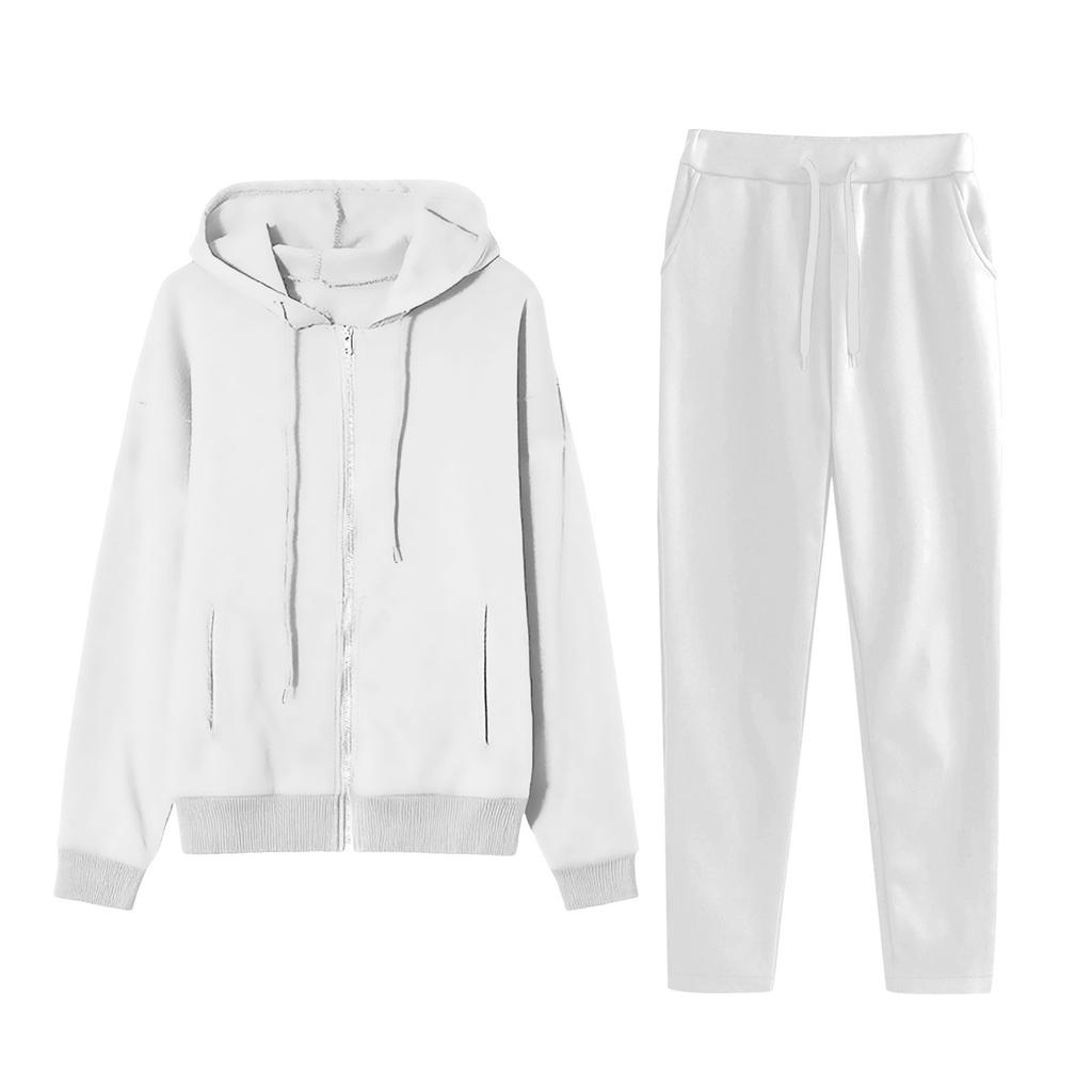 Women's Fashion Solid Color Pullover Casual Fresh Long Sleeve Hooded Sweatshirt Set