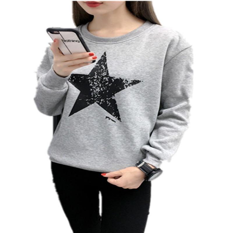 Women's Printed Loose Oversized Fleece Long Sleeved Sweatshirt