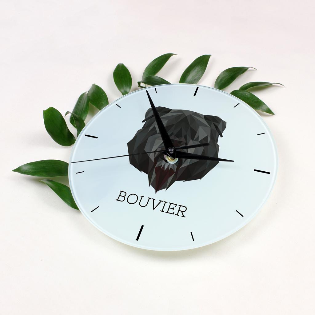 Bouvier des Flandres, Flanders Cattle Dog – Geometric wall clock with a picture and the brand name Art-Dog | Art-Dog