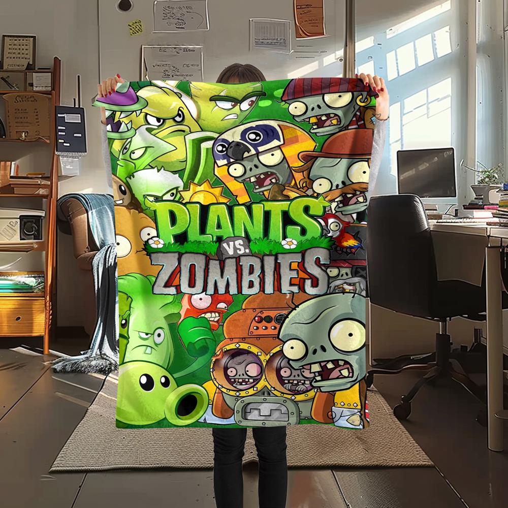 1Pc Zombie Plant Fight Print Flannel Blanket, High quality Comfortable for All Seasons, Home Decor, Warmth and Comfort, Perfect for Gifts