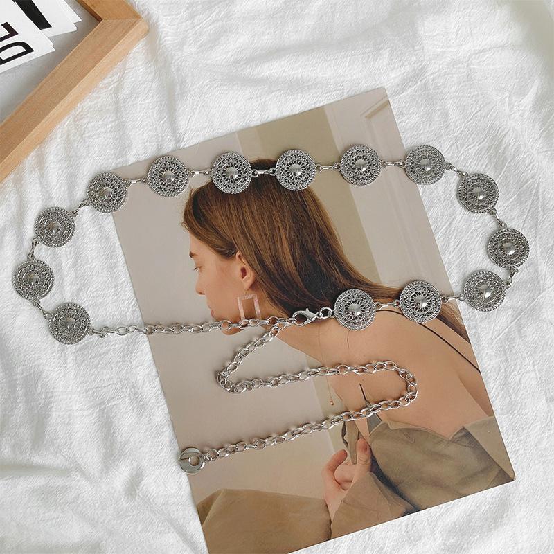 

Meier European and american high-end metal chain belt - women s waist cincher, versatile accessory for dresses, suits, hanfu, and trendy ins style срібний