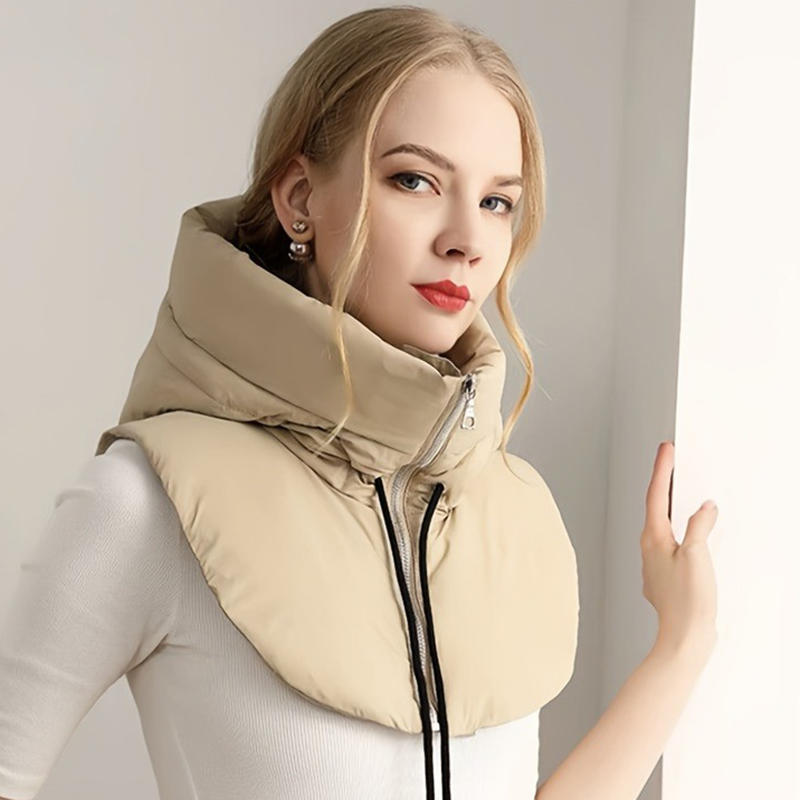 Winter Ultralight Down Hooded Hats For Women Men Warm Ring Scarf Balaclava Hat Neck Zippper Drawstring Coat Scarf Short Tank Top