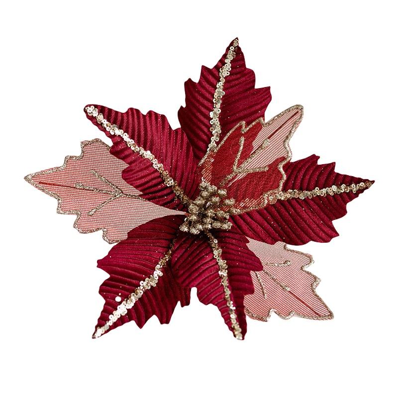 High-quality 25cm Vine-like Christmas Flower Garland With Net Fabric And Sparkling Sequins