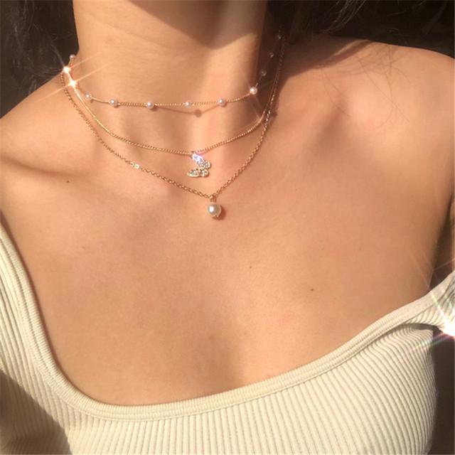Fashion Chain Pearl Necklace for Women Baroque Pearl Metal Charm Pendant Necklaces Choker Snake Chain Jewelry Gold Silver Color