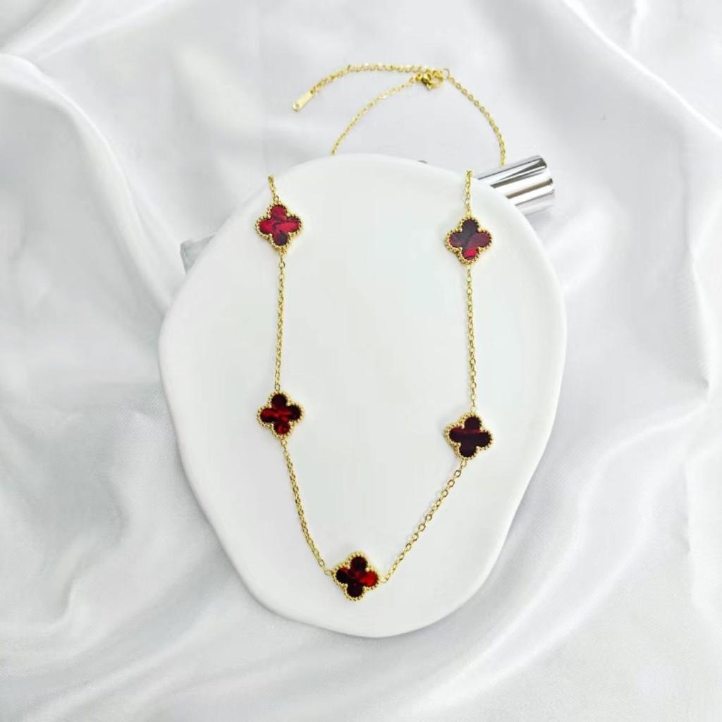 Necklaces Fashion Four-leaf Clover Necklaceelegant Double-sided Classynew Arrival5 Flower Necklacecasual