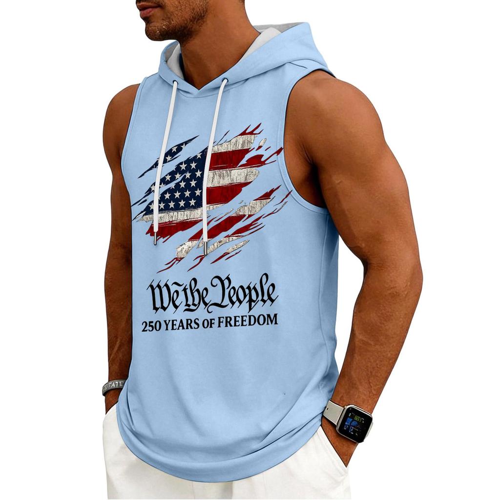 Men's Tank Top Gym Sleeveless Hoodie Shirt Washed Sports Muscle Shirts Fitness Vest With Hood