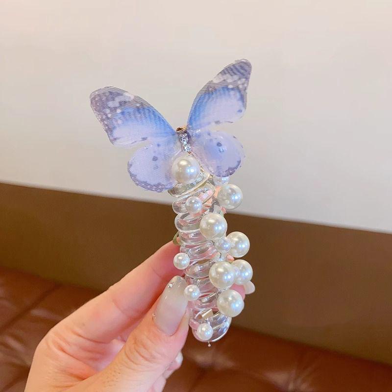 Sweet Butterfly Rose Hair Tie for Girls - Telephone Cord Design