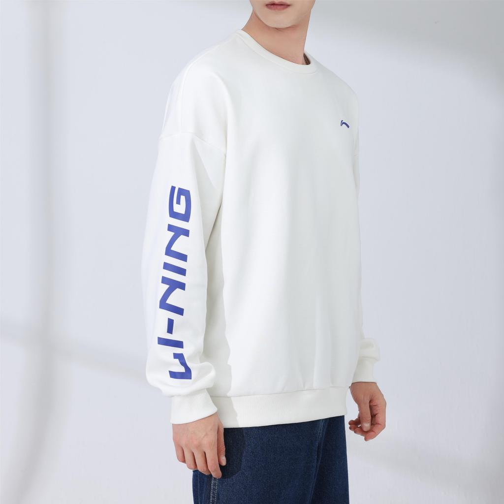 Li-Ning Lining Brand Logo Couples Casual Sport Pullover Long Sleeve Fleece Sweatshirt Unisex Tops White YWDT533-1