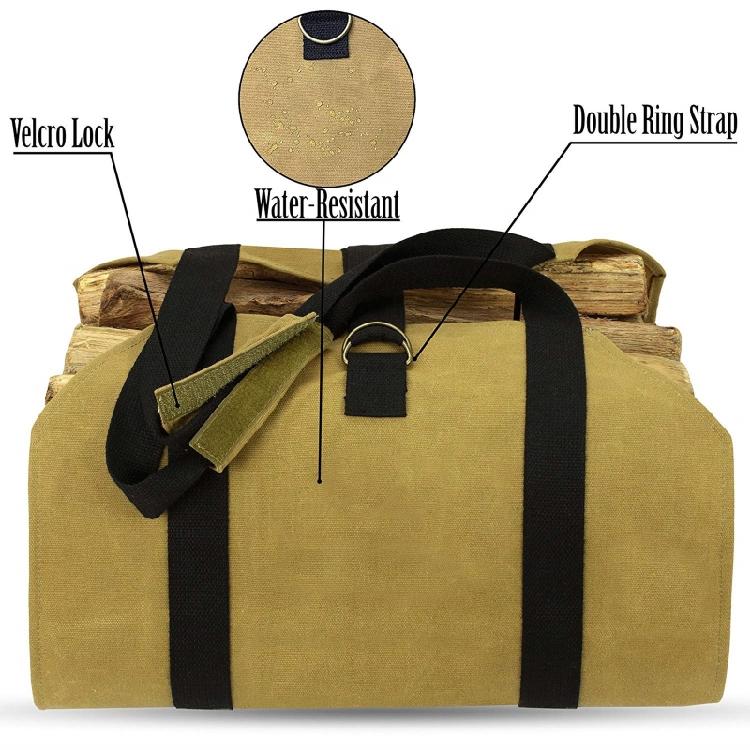 Canvas Firewood Carry Tote Bag Camping Firepalce Wood Bag with Straps Handles
