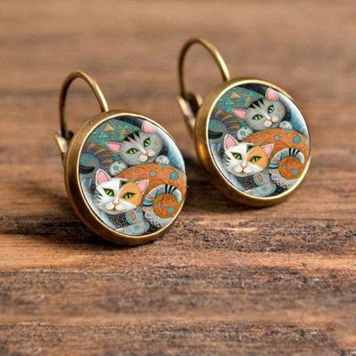 1pc Cat Pattern Round Earrings Jewelry