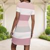 Women Plus Size Round Neck Short Sleeve Abstract Printed Fitted Mini Dress White Purple Gray