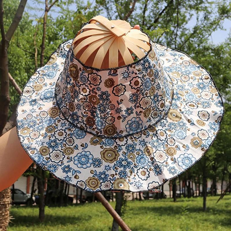 

Женская шляпа-веер Летняя шляпа от солнца Модная шляпа с цветочным узором Многофункциональная тканевая шляпа Ручной работы Уличная бамбуковая шляпа для путешествий 9 стилей A