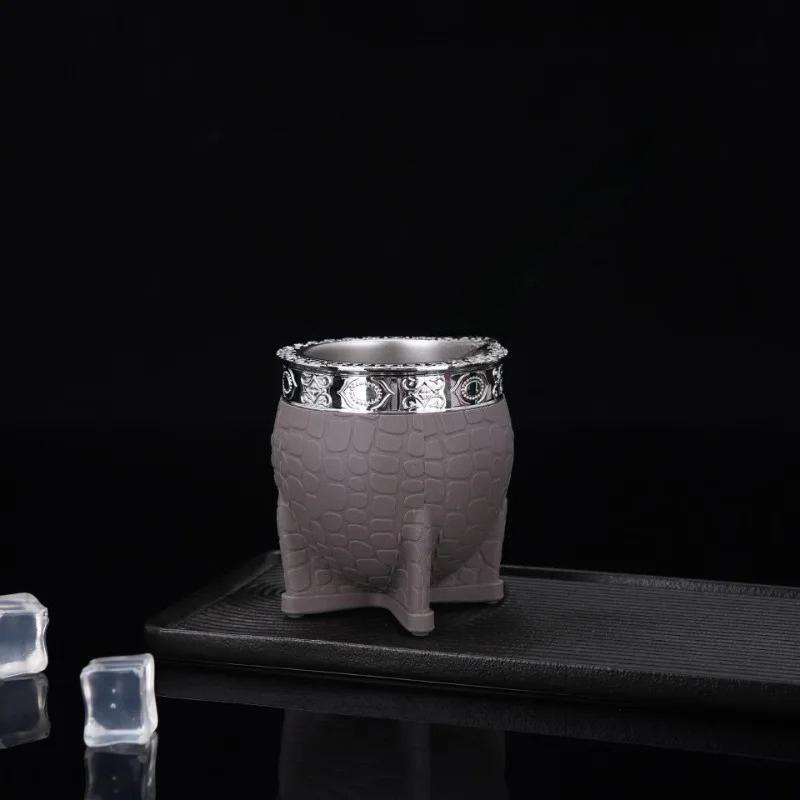 Tazza Mate a Doppio Strato in Acciaio Inossidabile con Cannuccia Cucchiaino Texture Guscio d'Uovo Tazze con Fondo Piatto Tazze Creative da Cucina Bicchieri da Bevande