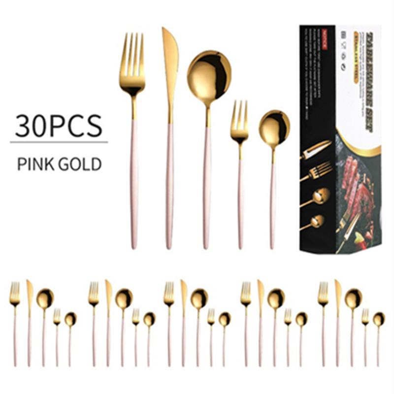Gold Cutlery Set Stainless Steel Dinnerware Set 30Pcs Knives Forks Coffee Spoons Flatware Set Kitchen Dinner Tableware Set