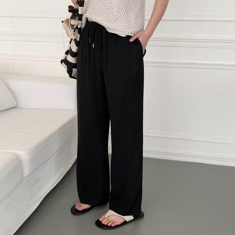 

VITABERRY Women s Ice Silk High-Waist Wide-Leg Trousers M