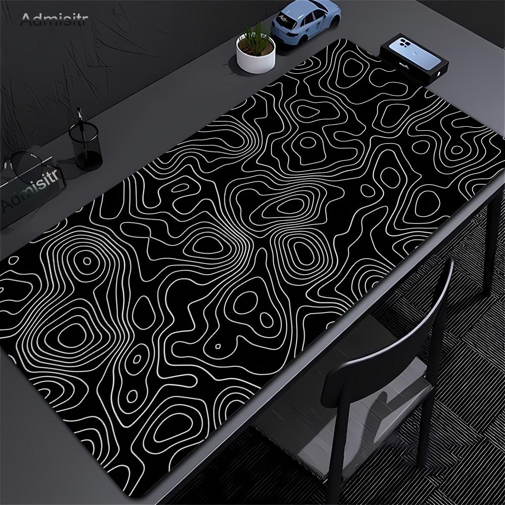 Covoraș XXL pentru Birou Alb-Negru Strata Mousepad Lichid Mare Abstract Mouse Pad Gaming Deskmat Cu Margine Blocată Covor Antiderapant pentru Birou