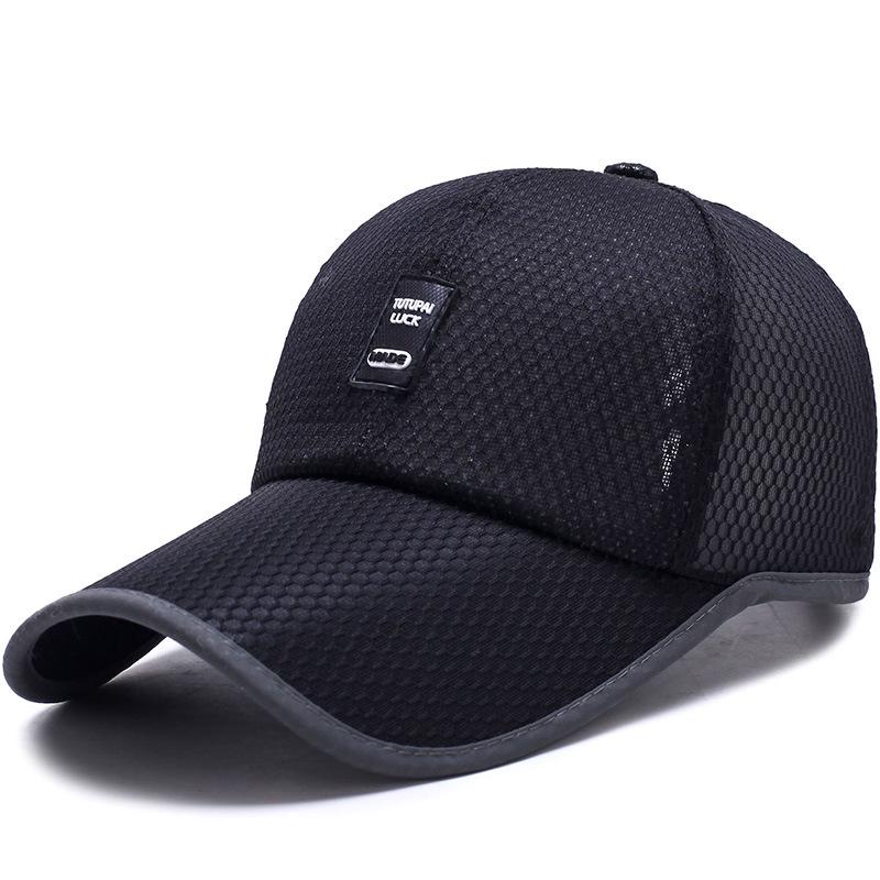 Summer Outdoor Sunshade Mesh Hat, Men's Extended Brim Leather Label Baseball Cap, Sunscreen Hat