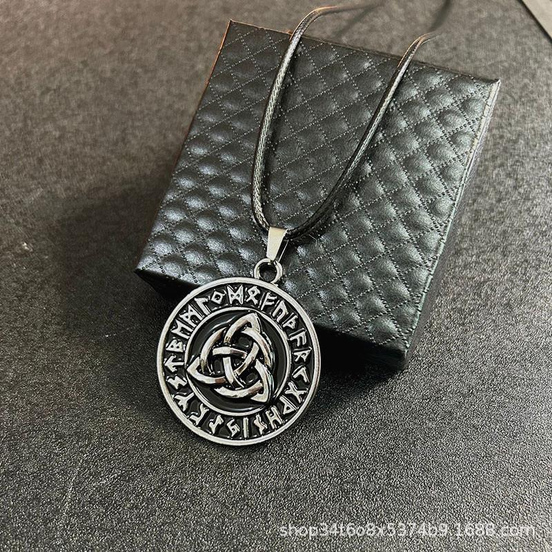European & American Viking Runes Celtic Knot Odin Pendant Necklace