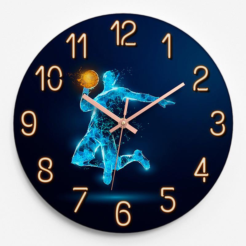 Children's Room Fashion Creative Clock Home Wall Clock Living Room Round Glass Clock Bedroom Silent Quartz Clock 30CM
