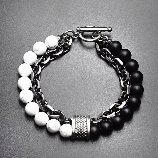 Men 'S Tiger Eye Stone Beaded Bracelet Stainless Steel Gunmetal Link Chain Yoga Bracelet Male Jewelry Dropshipping