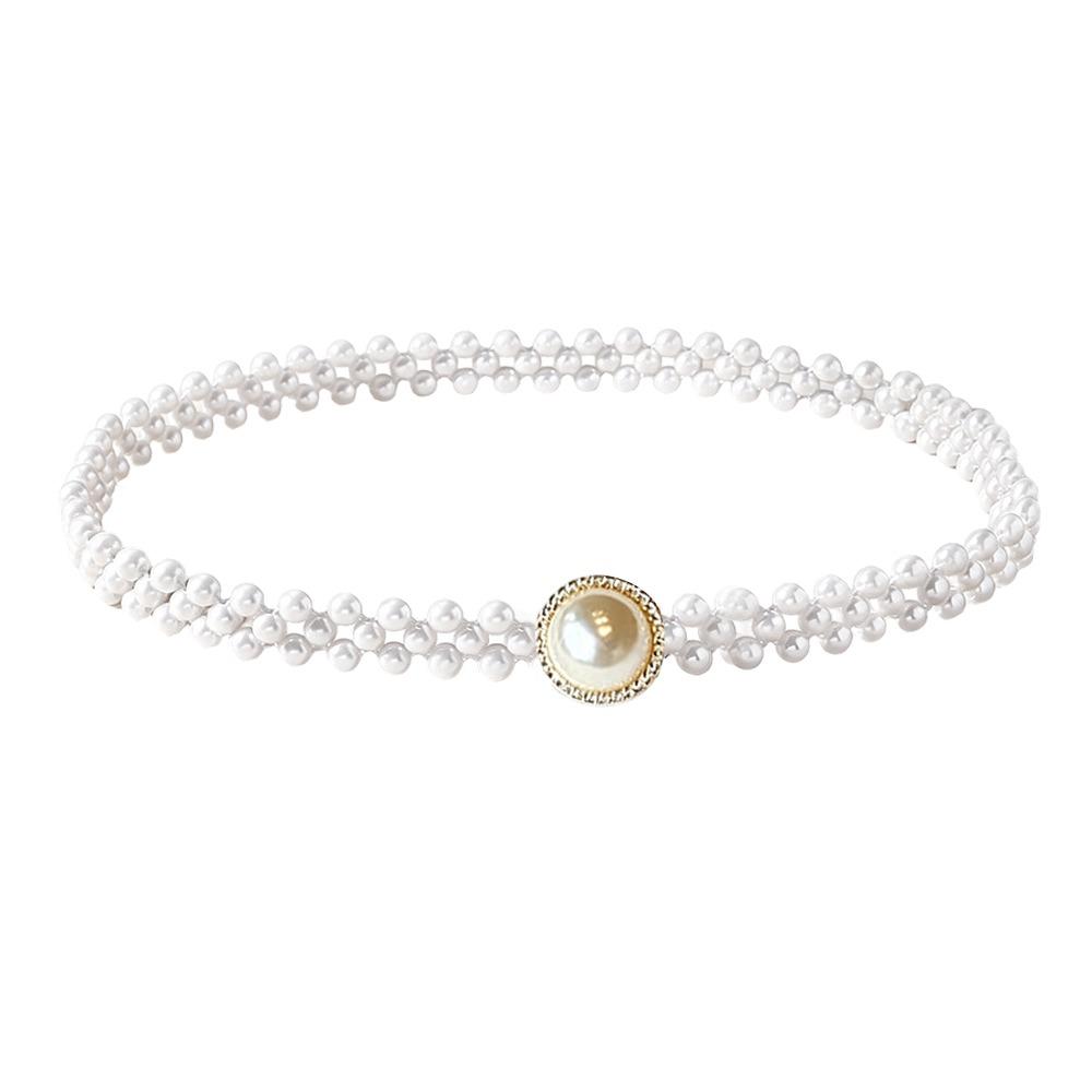 Stretch Elastic Band Pearl Waist Chain Pearl Beads Elastic Waistband Rhinestone Decor Strap Party