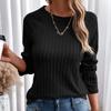 Long Sleeves Casual Pullover Round Neck Textured Loose Long-sleeved T-shirt Top
