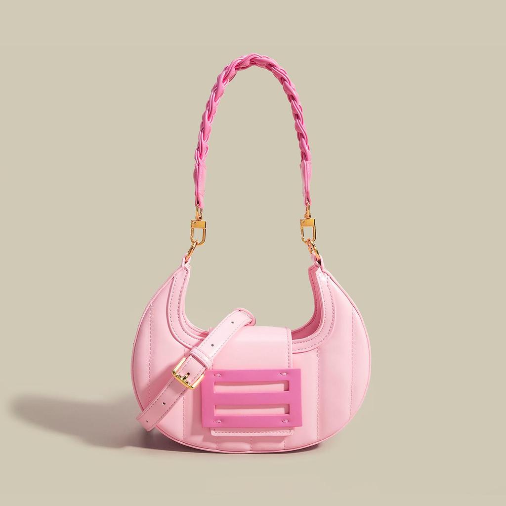 High-Quality Pink Woven Crescent Shoulder Bag - 2024 Summer Collection