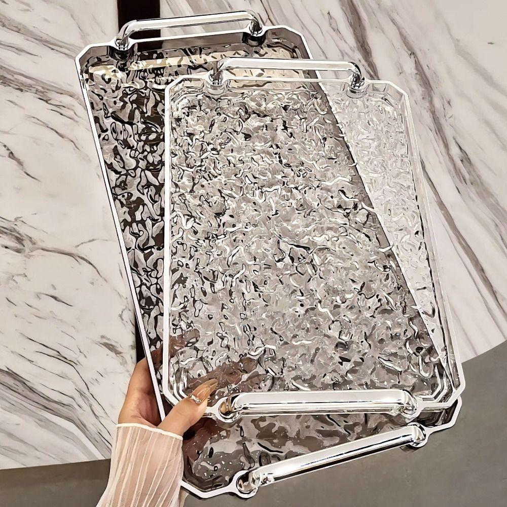 Light Luxury Water Ripple Storage Tray with Handle Dessert Plate Clear Tea Cup Tray  Household
